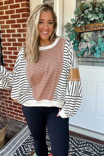 Pink Striped Color Block Patchwork Exposed Seam Oversize Long Sleeve Top