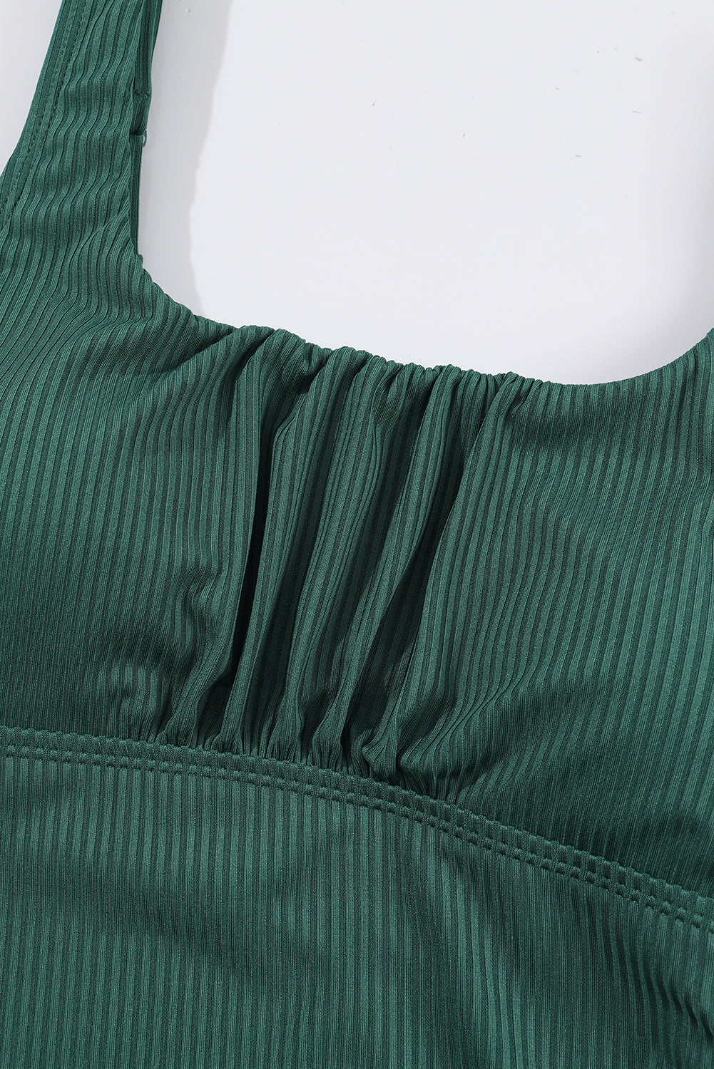 Black Emerald Ruched U Neck Ribbed Tankini