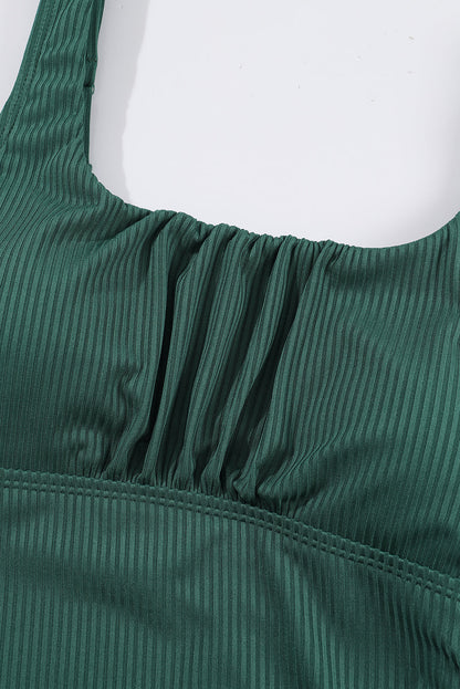 Black Emerald Ruched U Neck Ribbed Tankini