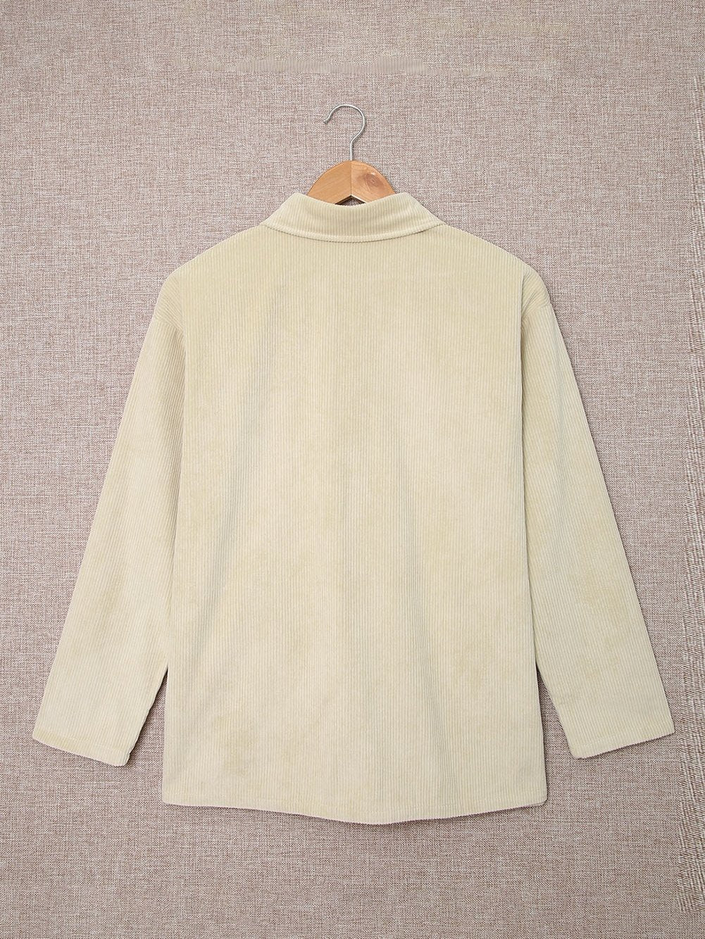 Beige Ribbed Textured Shacket with Front Pockets