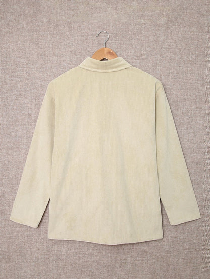 Beige Ribbed Textured Shacket with Front Pockets