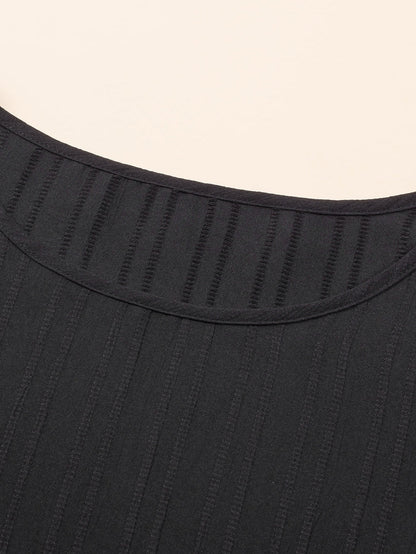 Black Ruffled Sleeve Rib Textured Plus Size Shift Dress