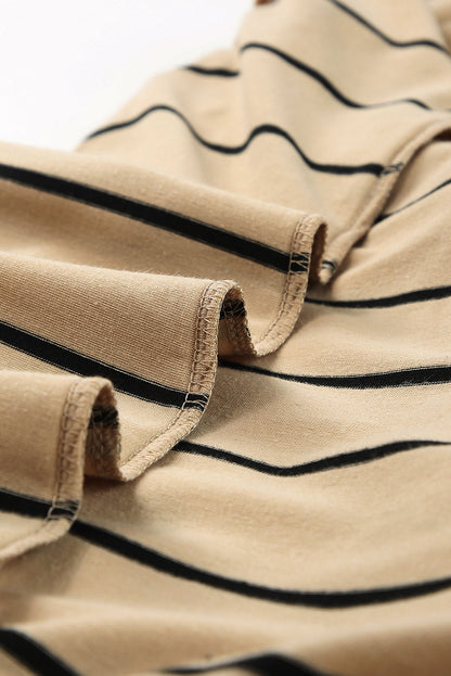 Apricot Striped Casual Slit Long Dress