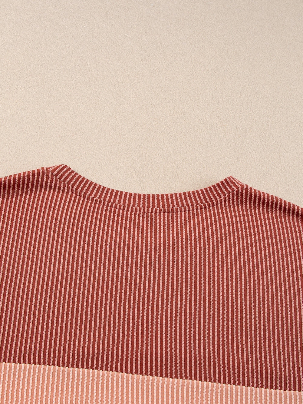 Rose Pink Plus Size Ribbed Colorblock T-shirt