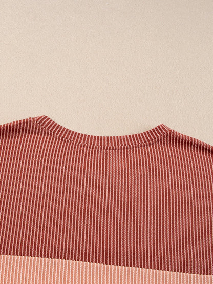 Rose Pink Plus Size Ribbed Colorblock T-shirt