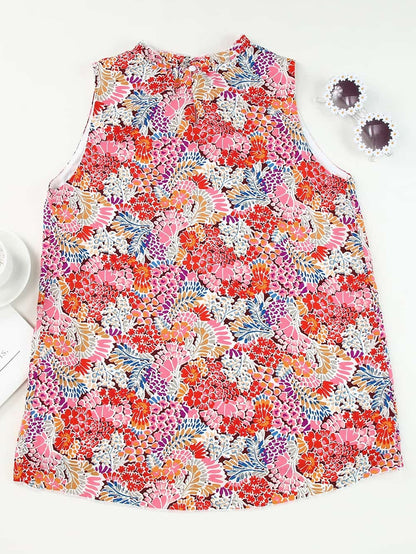 Floral Pink Sleeveless Ruffle Tank Top