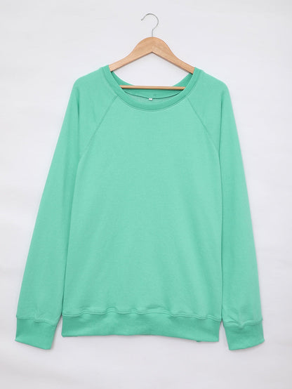 Green Crew Neck Long Sleeve Sweatshirt with Distressed Detail