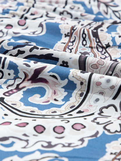 Printed V-Neck Off-Shoulder Short Sleeve Dress