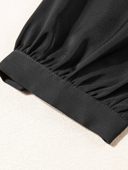 Black Plus Size Tie Cuffs V Neck Shirt Dress