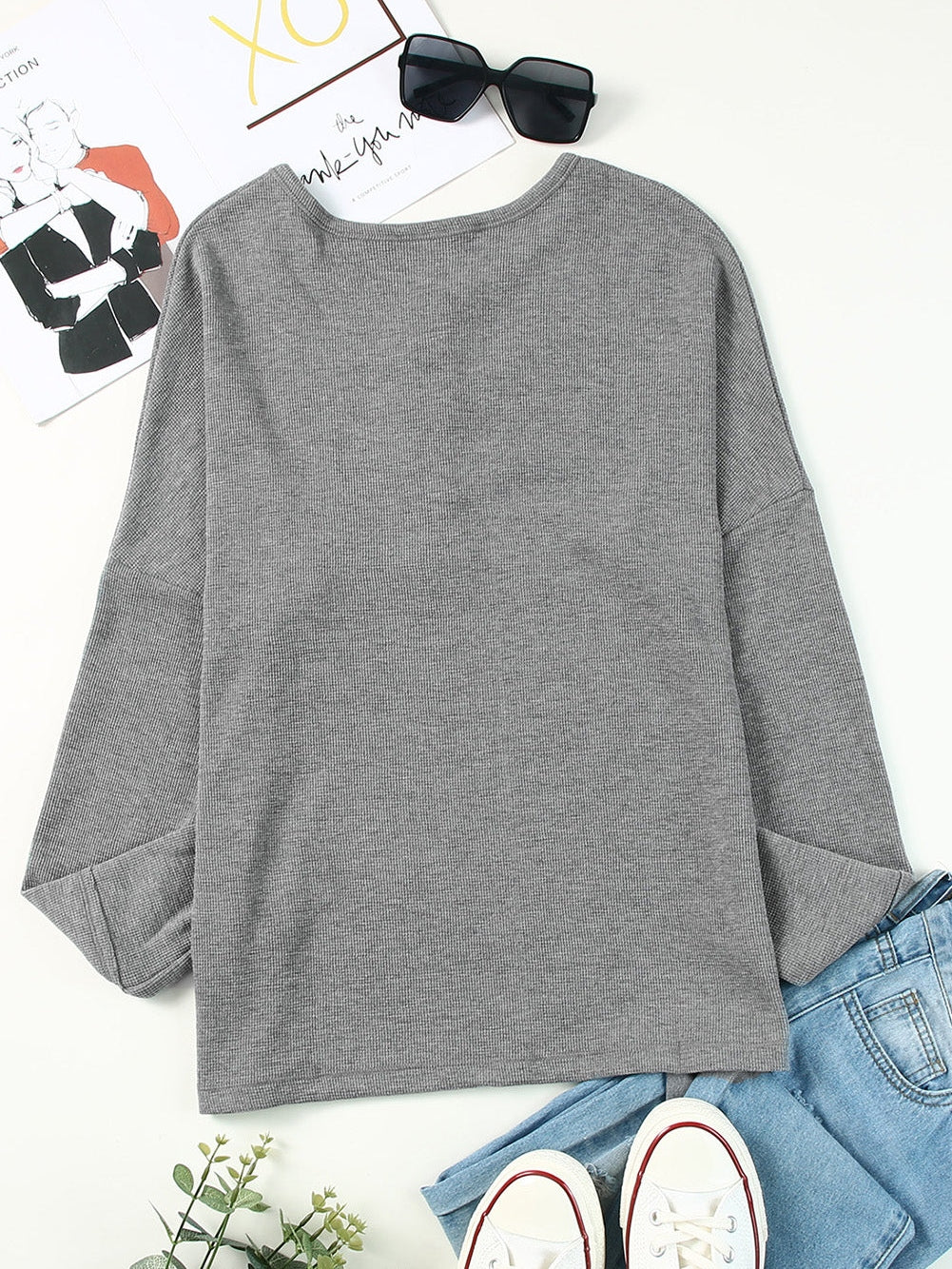 Elegant Black Waffle Knit Button-Up Top