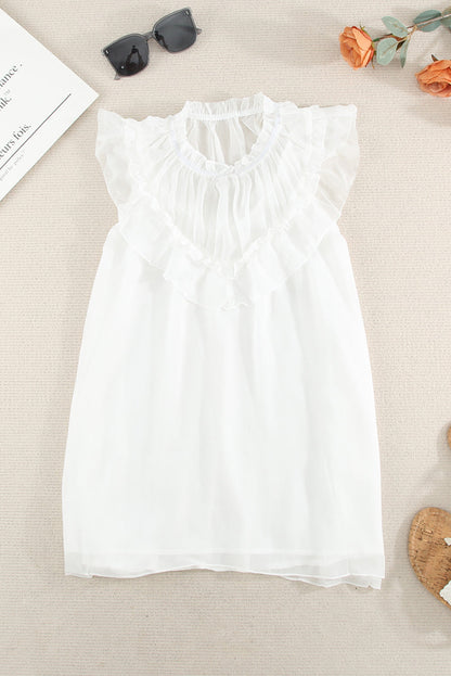 Elegant White Chiffon Ruffle Tank Top
