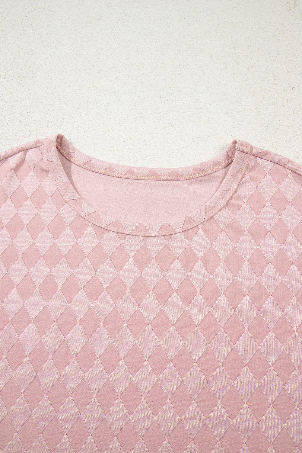 Light Pink Rhombus Pattern Knit Long Sleeve Top Pocketed Drawstring Lounge Pant Set