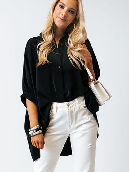 Satin Commute Solid Color V Neck Long Sleeved Blouse