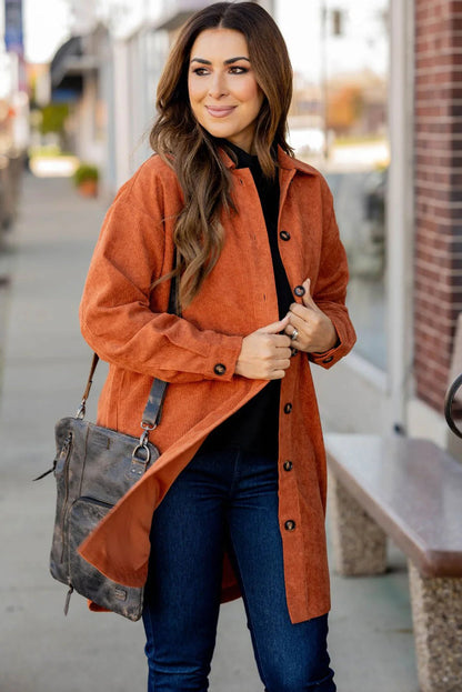 Gold Flame Corduroy Side Slit Oversize Shacket