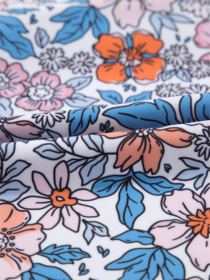 Elegant Pink Floral Drawstring Ruched Beach Swim Dress