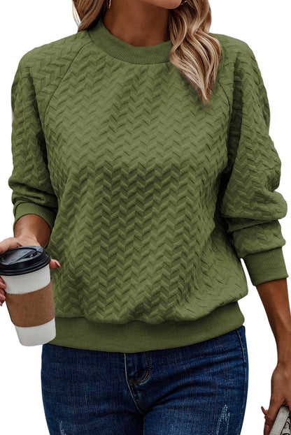 Forest Green Textured Raglan Sleeve Casual Sweatshirt