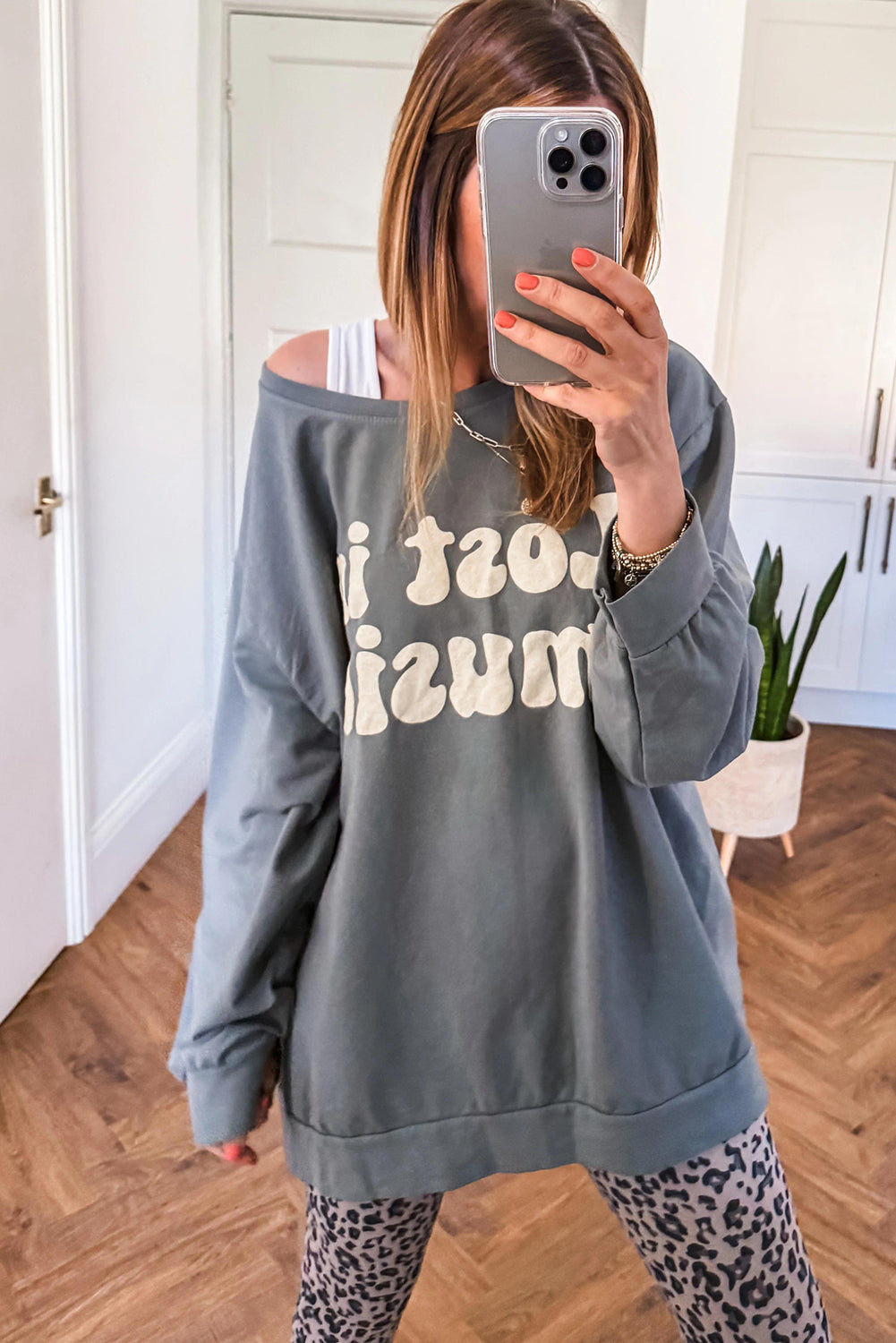Medium Grey Lost In Music Oversized Sweatshirt