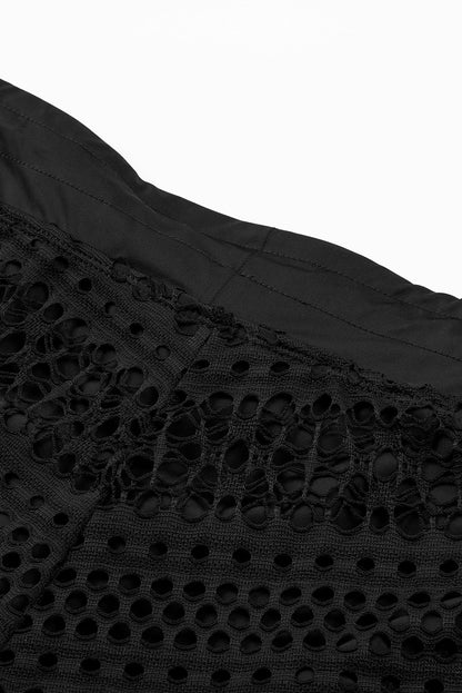 Black Lace Swim Shorts with Attached Briefs