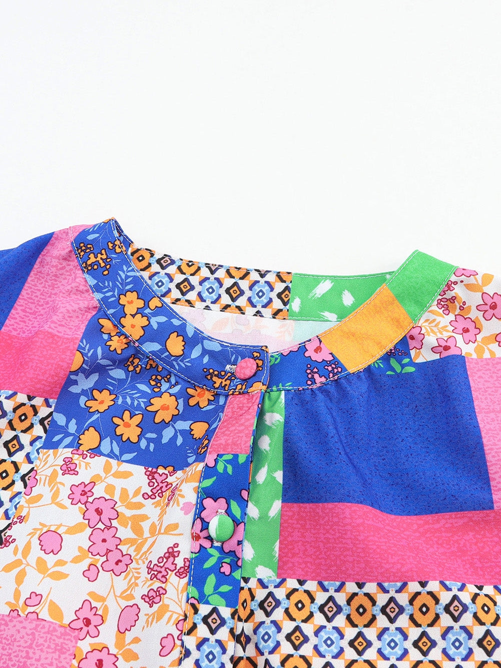 Floral Patchwork Print Button-Up Blouse