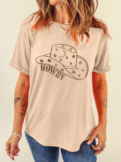 HOWDY Cowboy Hat Graphic Tee in Khaki Shade