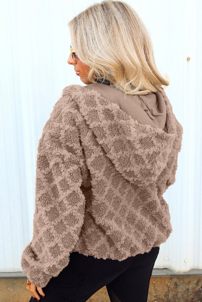 Chestnut Sherpa Rhombus Zip Up Side Pocket Hooded Jacket