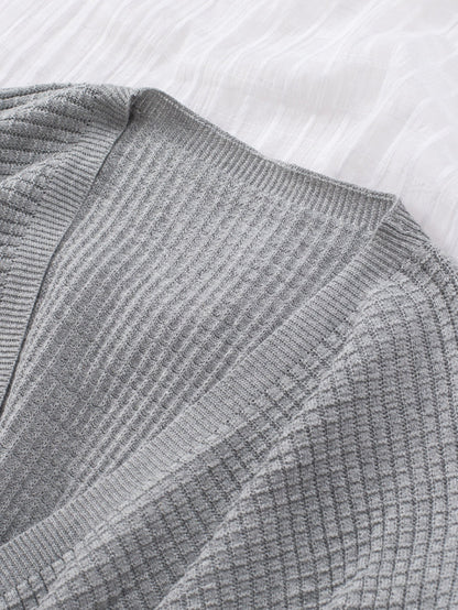 Khaki Reversible V-Neck Waffle Knit Sweater