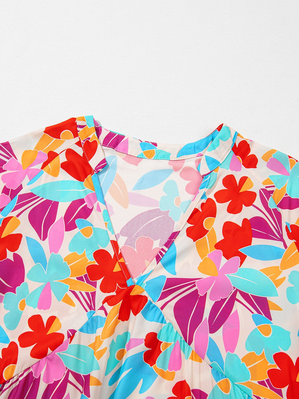 Multicolour Floral Tiered V Neck Plus Dress