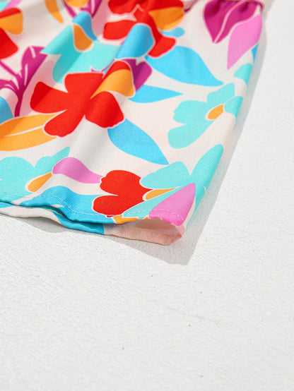 Multicolour Floral Tiered V Neck Plus Dress