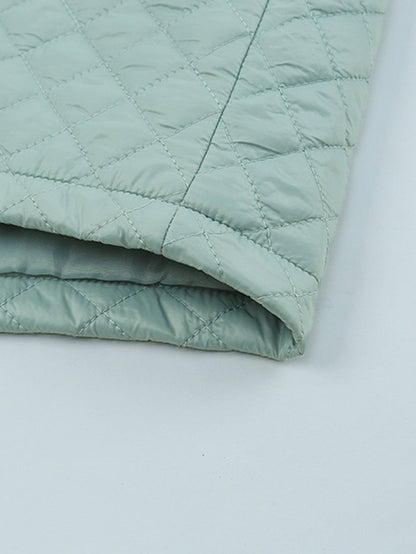 Green Quilted Zip-up Cropped Jacket with Chic Pockets