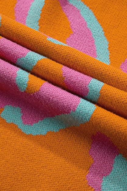 Orange Leopard Colorblock Ribbed Edge Sweater