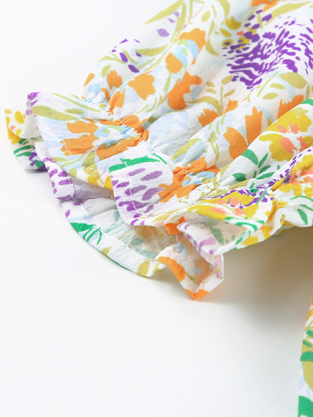 Floral Print Ruffle Sleeve Plus Size Mini Dress