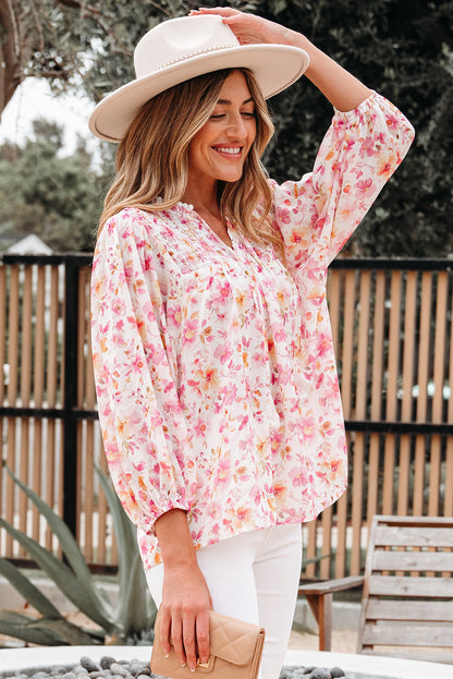 pink floral blouse