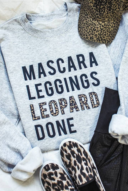 Gray Leopard Print Graphic Pullover Sweatshirt