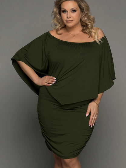 Layered Army Green Ruffle Poncho Mini Dress