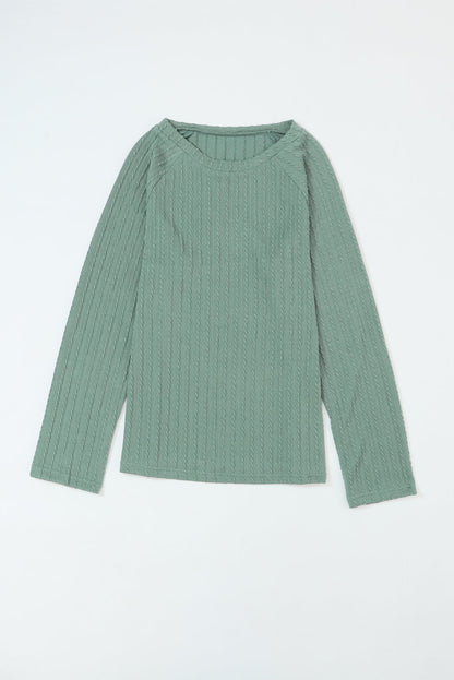Elegant Green Ribbed Knit Top with Long Sleeves