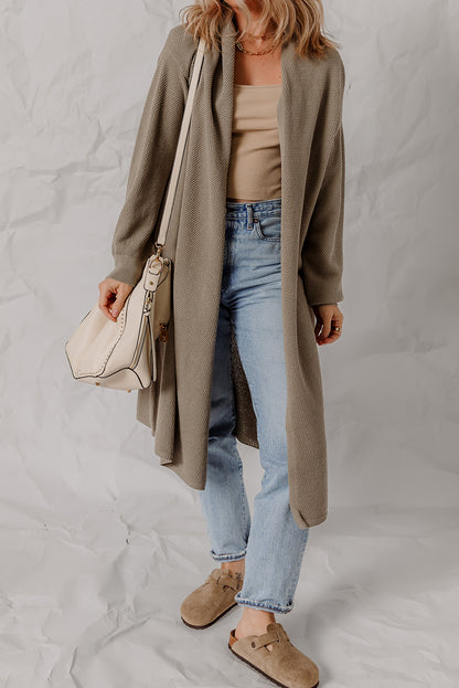 DUNE Solid Color Textured Knit Open Front Oversize Midi Sweater Cardigan