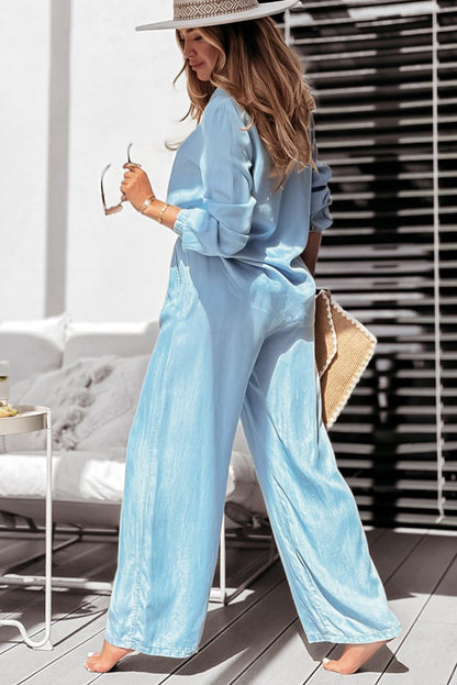 Beau Blue Ruffled Detail Button Up Denim Shirt