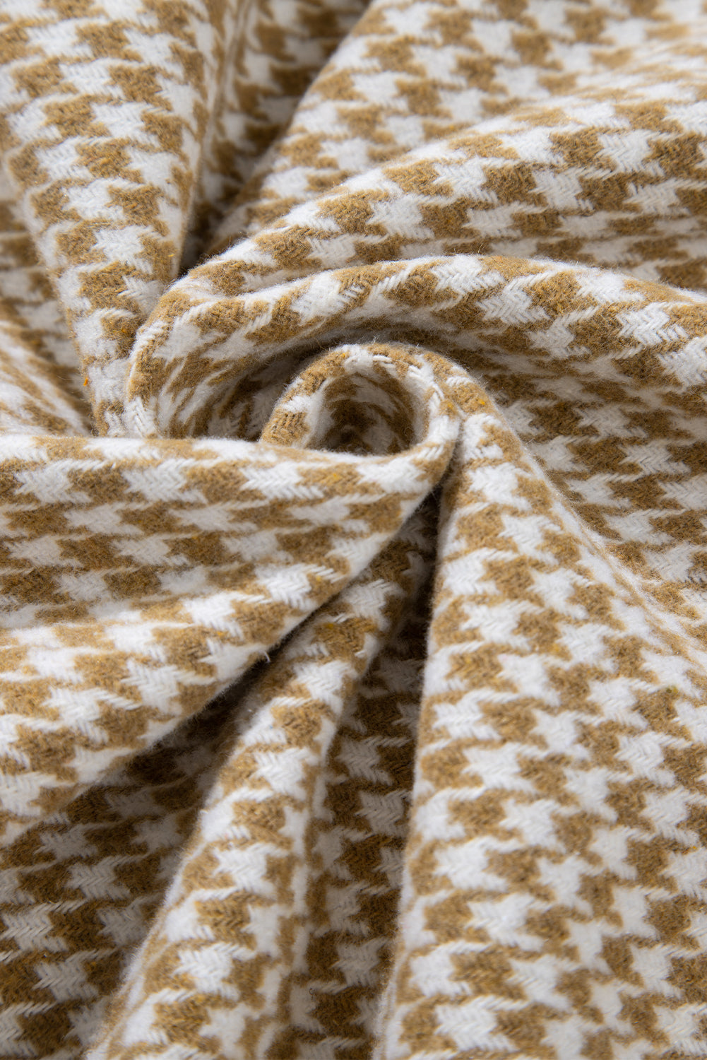 Khaki Houndstooth Color Contrast Textured Patchwork Loose Shacket