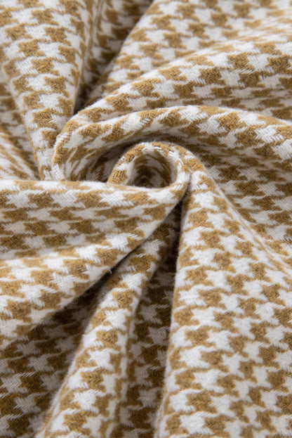 Khaki Houndstooth Color Contrast Textured Patchwork Loose Shacket