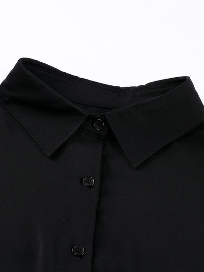 Satin Commute Solid Color V Neck Long Sleeved Blouse