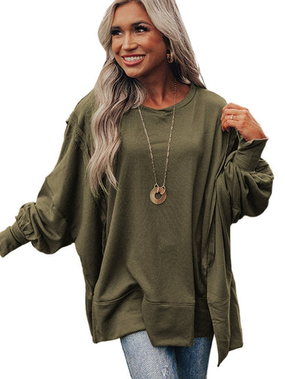 Green Patchwork Oversized Drop Shoulder Top