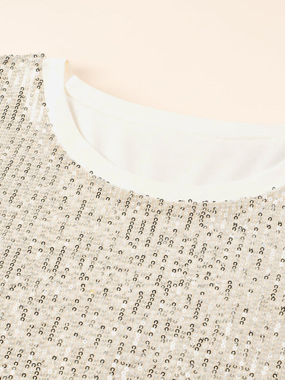 Light Pink Plus Size Sequin Short Sleeve T-shirt Dress