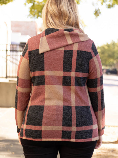 Mineral Red Geometric Print Plus Size Long Sleeve Collared Top