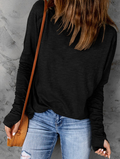 Essential Black Long Sleeve Crew Neck Top