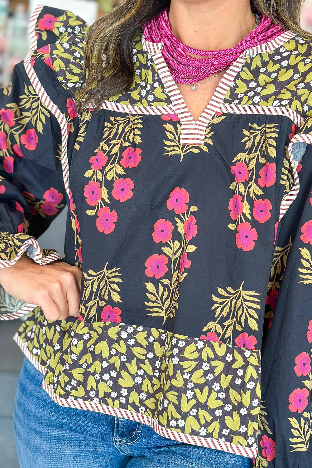 Black Midnight Florals Top