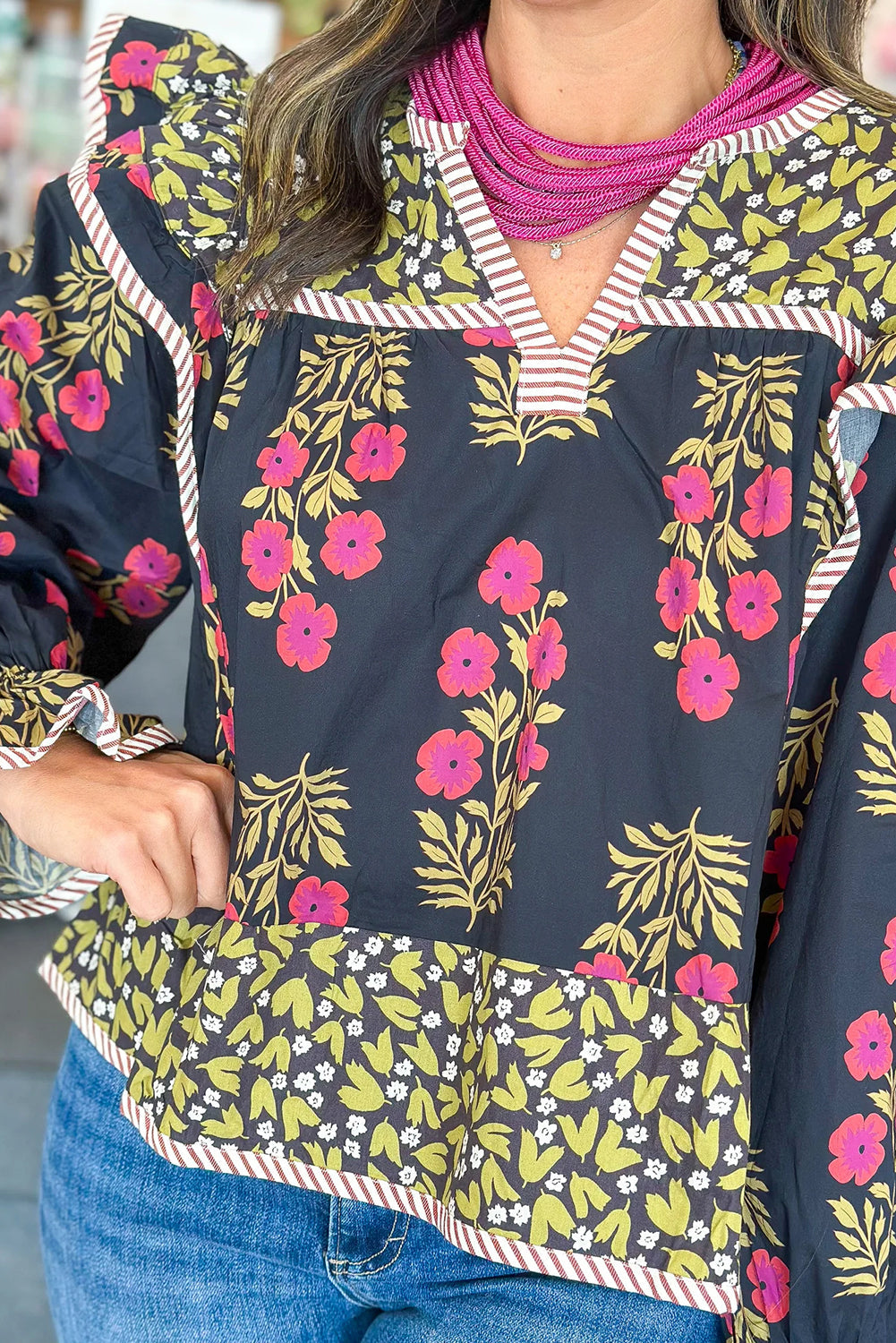 Black Midnight Florals Top