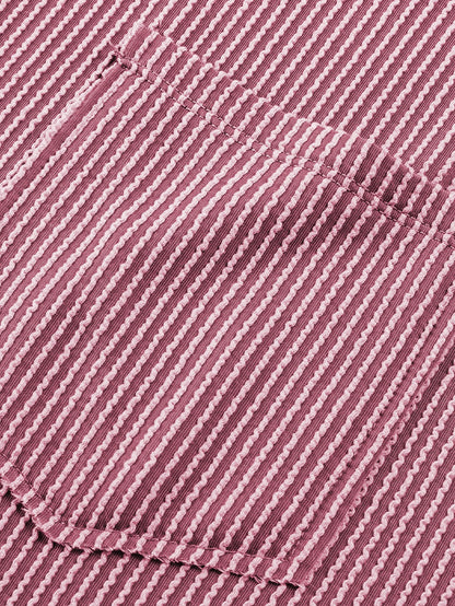 Rose Pink Textured V-Neck Dropped Shoulder Plus T-Shirt