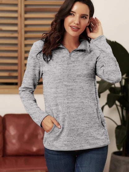 Heathered Gray Zip-Up Pullover with Kangaroo Pocket