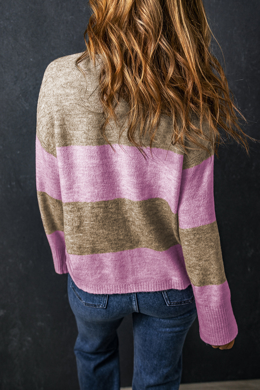 Elevate Pink Color Block Wide Sleeve Knit Sweater