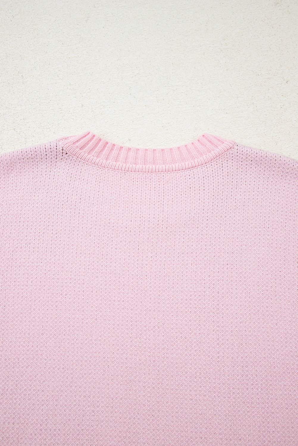 Pink Christmas Ginger Bread Man Print Round Neck Casual Sweater